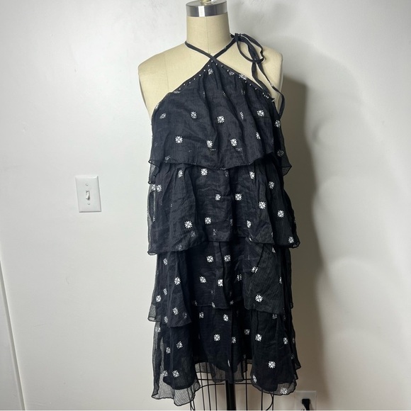 Intermix St. Roche Estrella Tiered beaded silk cotton Halter Dress - Picture 4 of 10